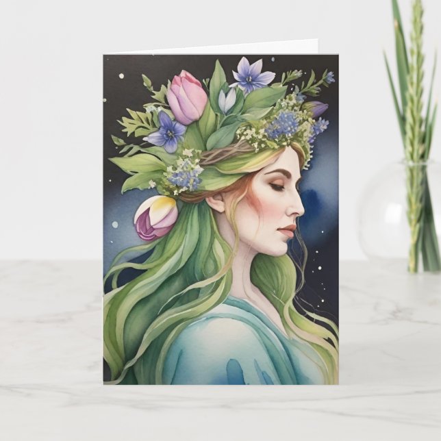 Ostara Goddess Spring Equinox Sabbat Wicca Holiday Card (Front)