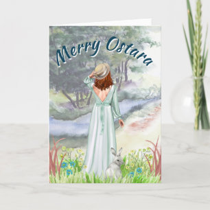 Ostara Spring Equinox Maiden & Bunny  Holiday Card