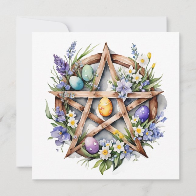 Ostara Star Pentacle Spring Equinox Eostre Wicca Holiday Card (Front)