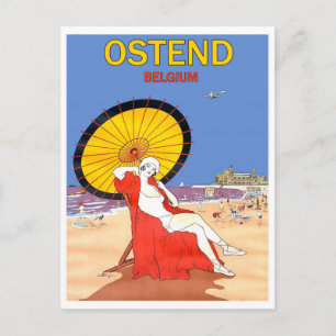 Ostend, Belgium, woman on the beach with sunshade Postcard