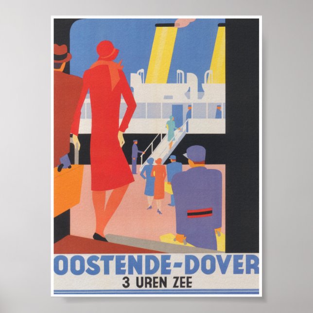 Ostend Dover Belgium Vintage Travel Poster (Front)