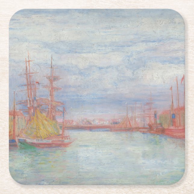 Ostend Harbour by James Ensor (1900) Square Paper Coaster (Front)