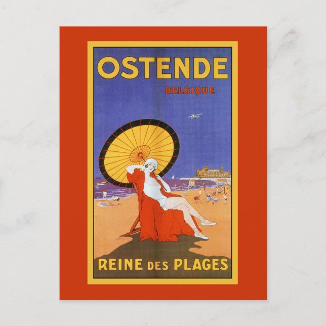 Ostend Queen of beaches 1920s beauty summer travel Postcard (Front)