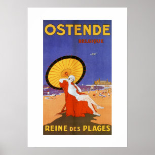 Ostend Queen of beaches 1920s beauty summer travel Poster