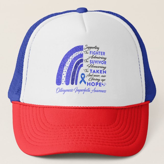 Osteogenesis Imperfecta Warrior Supporting Fighter Trucker Hat (Front)