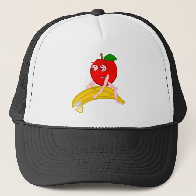 Osteopath Fruit Funny Apple Straightening a Banana Trucker Hat (Front)