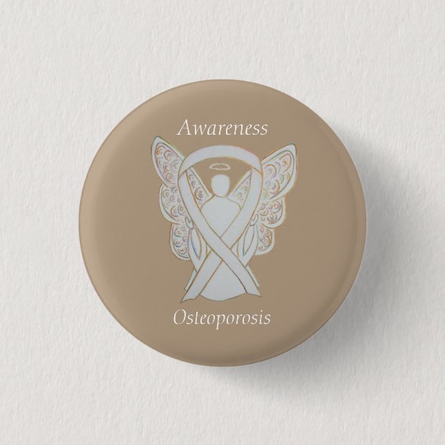 Osteoporosis Awareness Angel White Ribbon Art Pin (Front)
