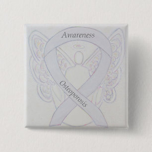 Osteoporosis Awareness Angel White Ribbon Art Pin