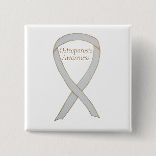 Osteoporosis Awareness White Ribbon Custom Art Pin