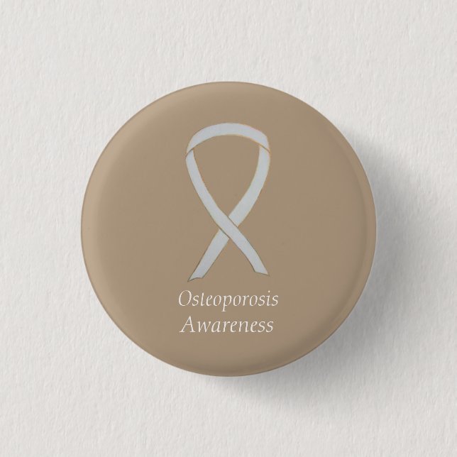 Osteoporosis Awareness White Ribbon Custom Art Pin (Front)
