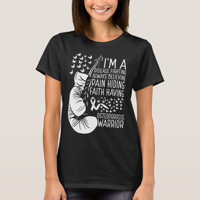 Osteoporosis Warrior Awareness Ribbon Disease T-Shirt (Front)