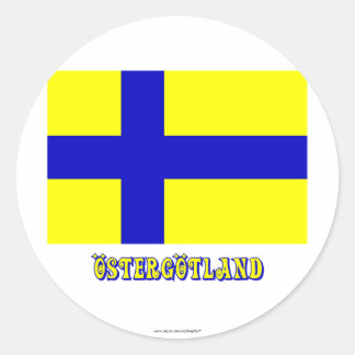 Östergötland flag with name (unofficial) classic round sticker