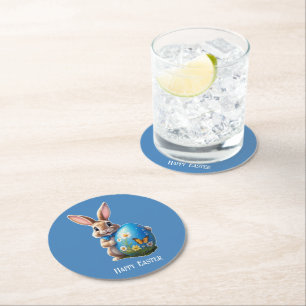 Osterhase blauer Schleife - Round Paper Coaster