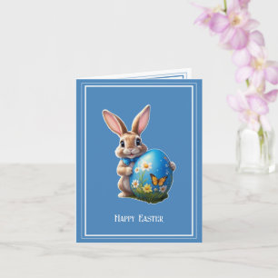 Osterhase mit blauer Schleife - Card
