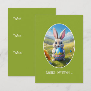 Osterhase mit Ei, Oval - Invitation