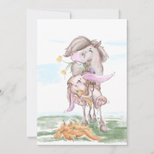 Osterkarte mit süssem Hasen und Pferd Holiday Card