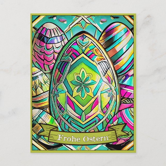 Ostermotiv farbiger Cartoon mit Ostereier 13553 Holiday Postcard (Front)