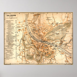 " Österreich: 1911 Salzburg - Detailierte Karte.. Poster