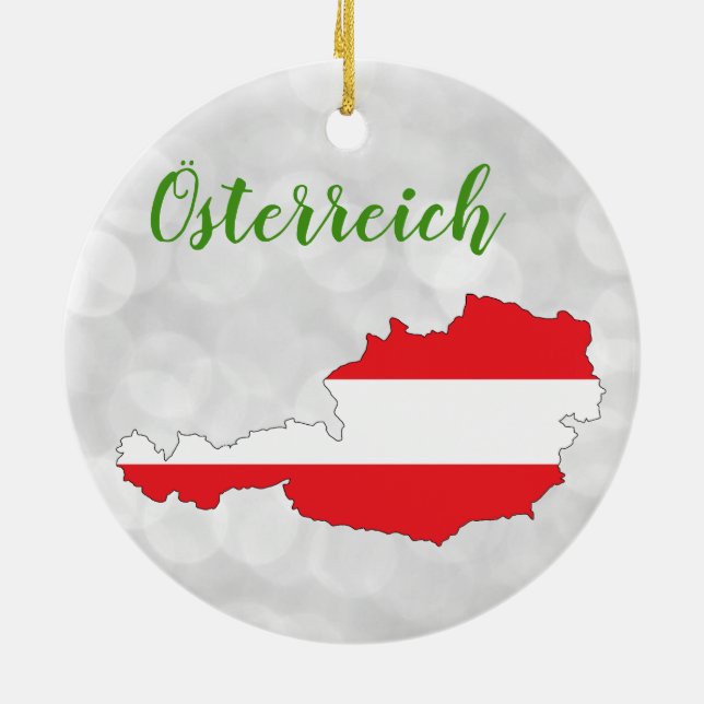 Österreich Austria Austrian Flag Map Ceramic Tree Decoration (Back)