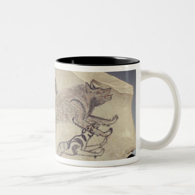 Ostracon depicting a dog chasing a hyena (limeston Two-Tone coffee mug (Right)