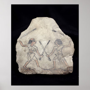Ostrakon depicting two men fighting with poster
