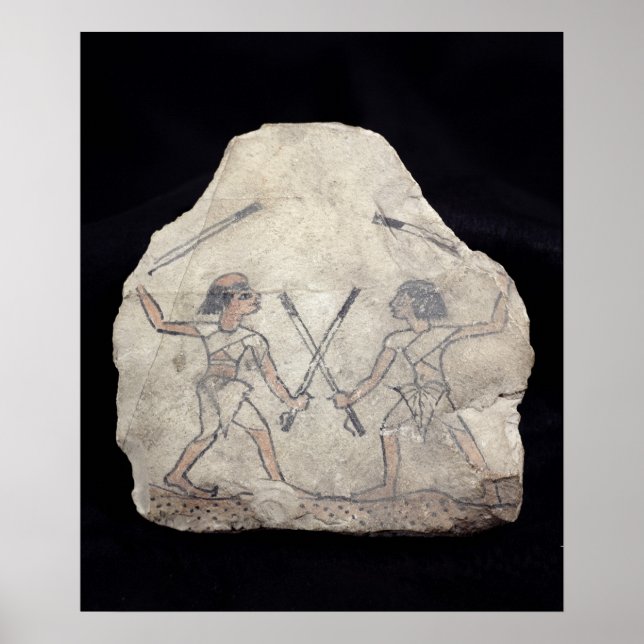 Ostrakon depicting two men fighting with poster (Front)