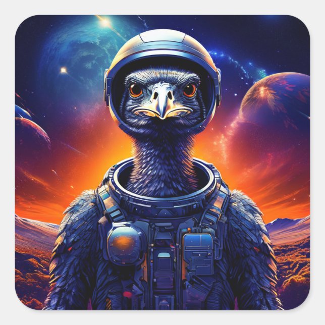 Ostrich Astronaut Square Sticker (Front)