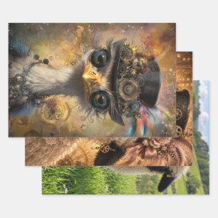 Ostrich, Baby Doll Sheep Steampunk, Baby Doll Shee Wrapping Paper Sheet