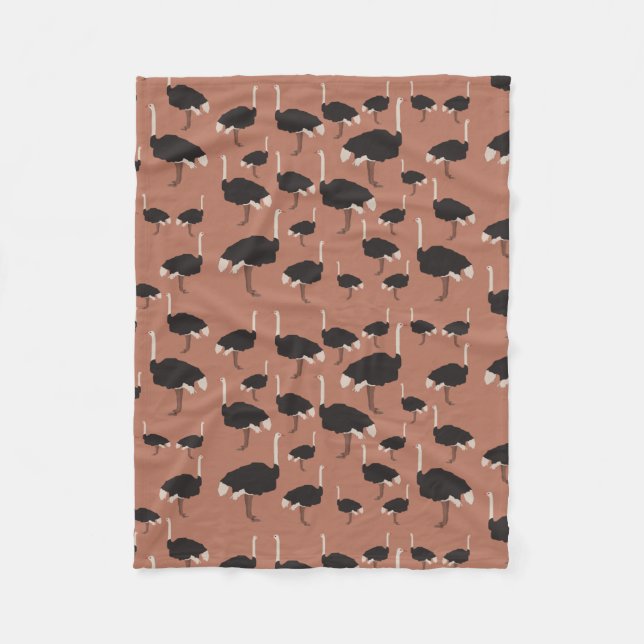 Ostrich Bird Illustration Pattern  Fleece Blanket (Front)