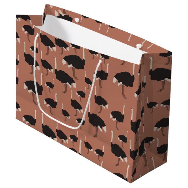 Ostrich Bird Illustration Pattern Large Gift Bag (Front Angled)