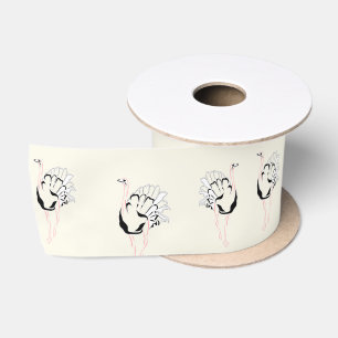 ostrich bird on brown satin ribbon