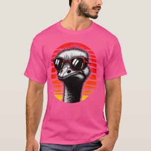 Ostrich Bird Sunglasses Sunset Retro Style Vintage T-Shirt