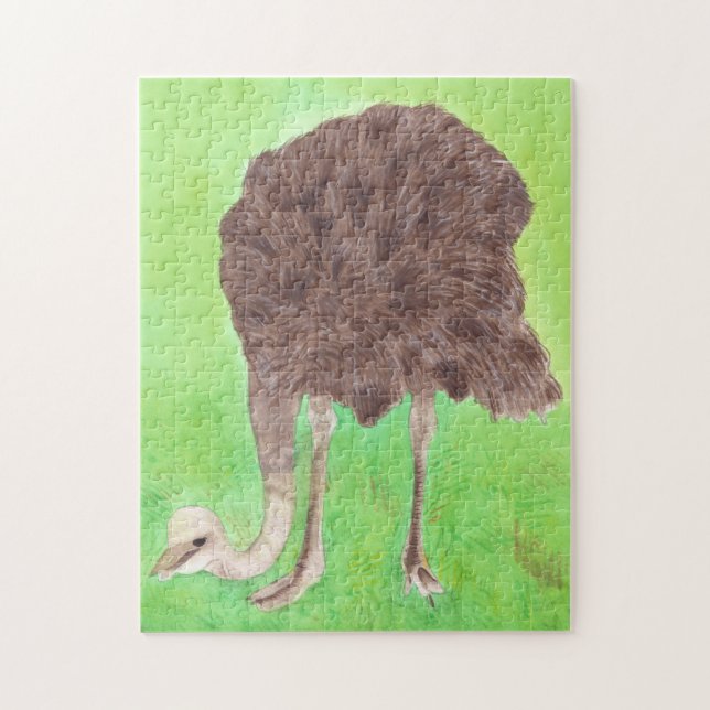 Ostrich Bird Watercolor Painting CherylsArt Puzzle (Vertical)