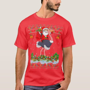 Ostrich Bird Xmas Pajama Ugly Santa Riding Ostrich T-Shirt