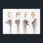 Ostrich Birds Watercolor Painting | Gold OMFG Acrylic Wall Art<br><div class="desc">This is a watercolor painting of ostriches with transitioning emotions from calm to a meltdown. There are letters on top of each ostriches that reads “OMFG” in faux gold foil.</div>