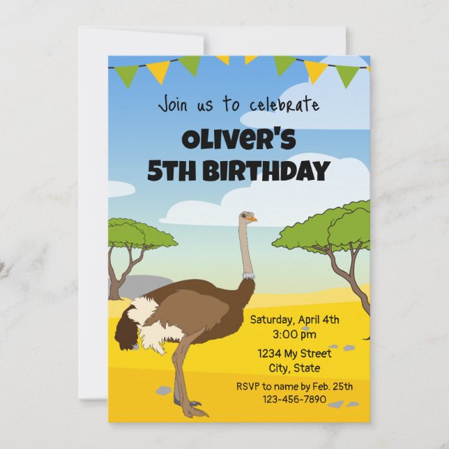 Ostrich Birthday Invitation (Front)