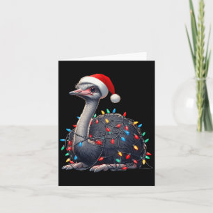 Ostrich Christmas Lights Funny Santa Hat Merry Xma Card