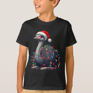 Ostrich Christmas Lights Funny Santa Hat Merry Xma T-Shirt