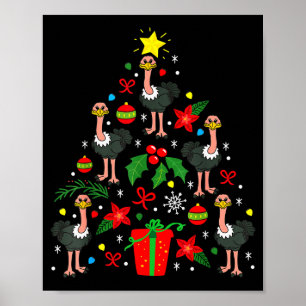 Ostrich Christmas Ornament Tree Funny Xmas Gift  Poster