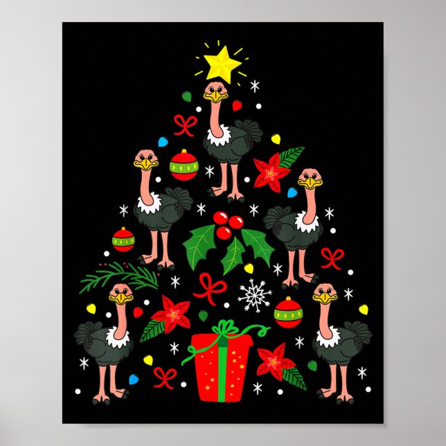 Ostrich Christmas Ornament Tree Funny Xmas Gift  Poster (Front)