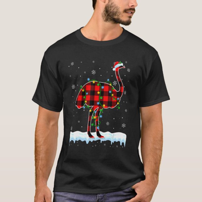 Ostrich  Christmas Santa Hat Cute Animals Xmas Lig T-Shirt (Front)