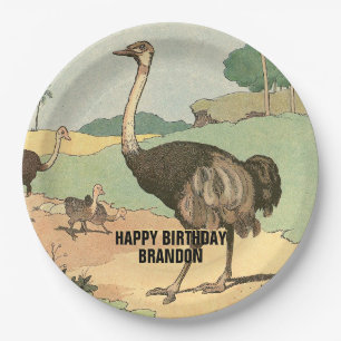 Ostrich Family Children's Party Paper Plate