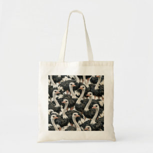 Ostrich Flock Black and White Bird Pattern Tote Bag