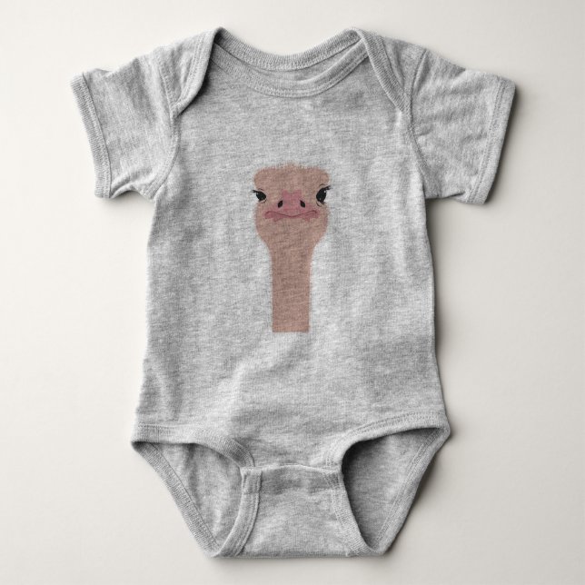 Ostrich funny face baby bodysuit (Front)