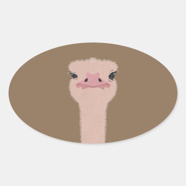 Ostrich funny face oval sticker (Front)