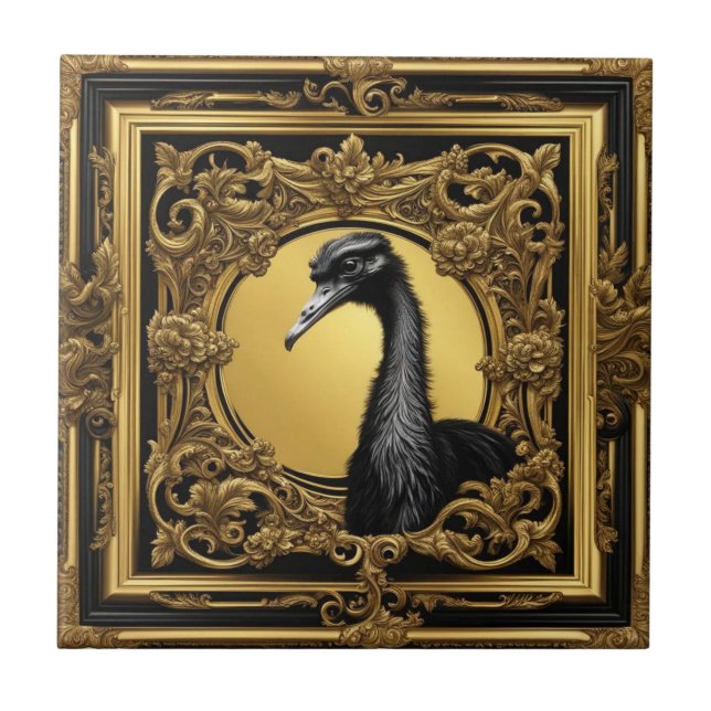 Ostrich gold ornamental frame tile (Front)