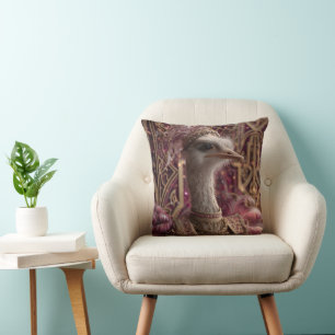 Ostrich in Ornate Royal Gown and Crown Cushion