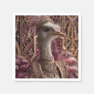 Ostrich in Ornate Royal Gown and Crown Napkin