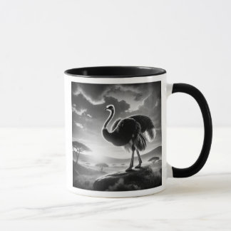 Ostrich on a savanna rock. mug