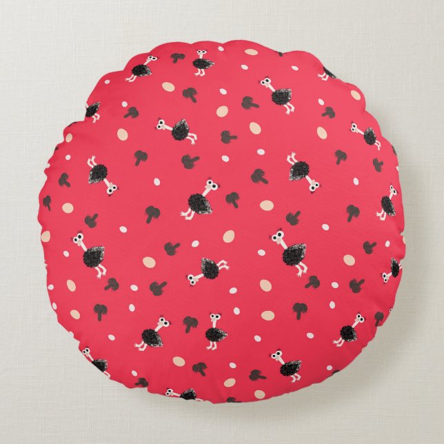 Ostrich pattern round cushion (Front)